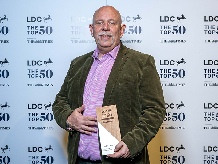Top 50 alumni, Peter Moody, Founder, GAP Group North East, holding his Top 50 award in 2024